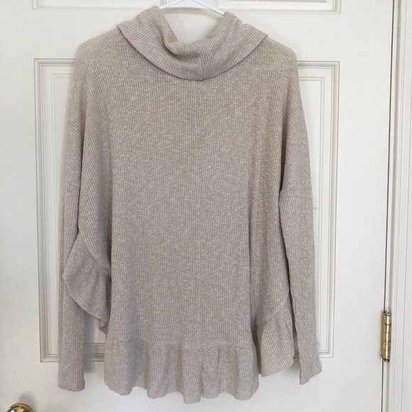 Anthropologie Women's Sweater, Size XS, Tan, Gold Metallic threads - Picture 6 of 8